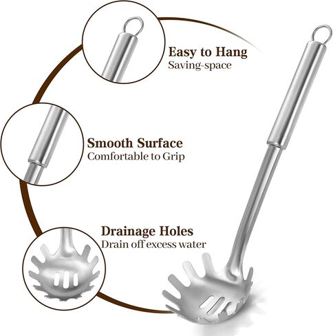 مجموعة ملعقة سباغيتي وملقط سباغيتي من بليفايند مكونة من قطعتين، شوكة سباغيتي غير لاصقة مقاس 13 بوصة وملقط مطبخ مقاس 9 بوصة، سهلة التخزين والتنظيف، تصميم مريح، من الفولاذ المقاوم للصدأ in Kuwait