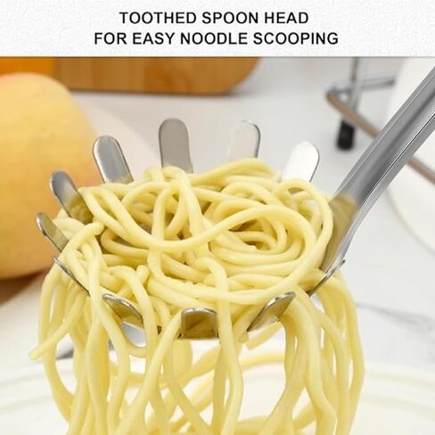 مجموعة ملعقة سباغيتي وملقط سباغيتي من بليفايند مكونة من قطعتين، شوكة سباغيتي غير لاصقة مقاس 13 بوصة وملقط مطبخ مقاس 9 بوصة، سهلة التخزين والتنظيف، تصميم مريح، من الفولاذ المقاوم للصدأ in Kuwait