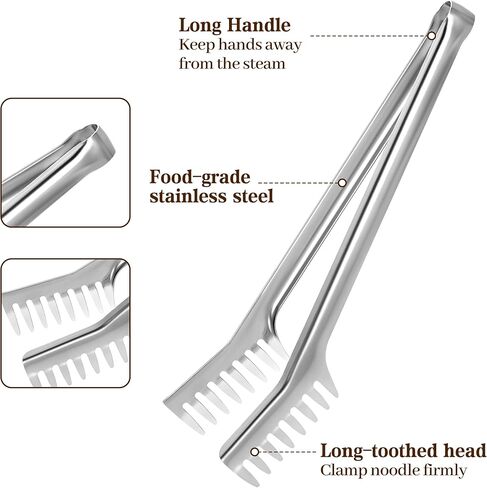 مجموعة ملعقة سباغيتي وملقط سباغيتي من بليفايند مكونة من قطعتين، شوكة سباغيتي غير لاصقة مقاس 13 بوصة وملقط مطبخ مقاس 9 بوصة، سهلة التخزين والتنظيف، تصميم مريح، من الفولاذ المقاوم للصدأ in Kuwait