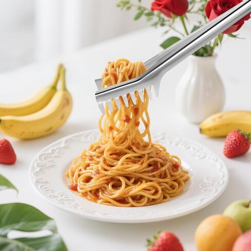 مجموعة ملعقة سباغيتي وملقط سباغيتي من بليفايند مكونة من قطعتين، شوكة سباغيتي غير لاصقة مقاس 13 بوصة وملقط مطبخ مقاس 9 بوصة، سهلة التخزين والتنظيف، تصميم مريح، من الفولاذ المقاوم للصدأ in Kuwait