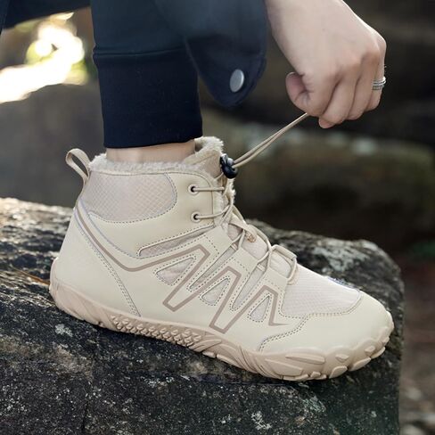 Mens Womens Barefoot Winter Boots with Wide Toe Box Minimalist Five Finger Hiking Boots Fur Lined Water Resistant Ankle Booties Zero Drop Sole Walking Shoes Winter Fashion Sneakers in Saudi Arabia