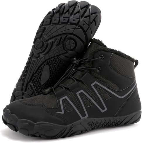 Mens Womens Barefoot Winter Boots with Wide Toe Box Minimalist Five Finger Hiking Boots Fur Lined Water Resistant Ankle Booties Zero Drop Sole Walking Shoes Winter Fashion Sneakers in Saudi Arabia