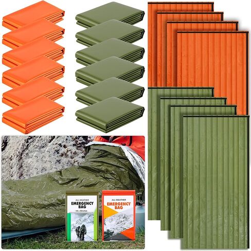 Preboun 20 Pcs Emergency Sleeping Bag Portable Lightweight Survival Bag Thermal Bivy Sack Bag Waterproof Emergency Blanket Survival Gear for Outdoor Camping Hiking Activities Homeless People Shelter in Kuwait