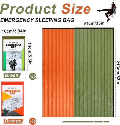 Preboun 20 Pcs Emergency Sleeping Bag Portable Lightweight Survival Bag Thermal Bivy Sack Bag Waterproof Emergency Blanket Survival Gear for Outdoor Camping Hiking Activities Homeless People Shelter in Kuwait