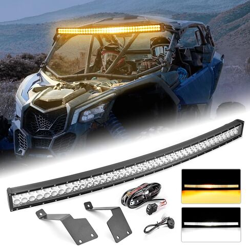 WeiSen 42 بوصة 240 واط كهرمان وأبيض LED شريط إضاءة منحني مع وظيفة الذاكرة الأسلاك تسخير مفتاح الروك وشريط الضوء يتصاعد متوافق مع Can am Maverick X3 وX3 Max جميع الموديلات 2017-2024 in Saudi Arabia
