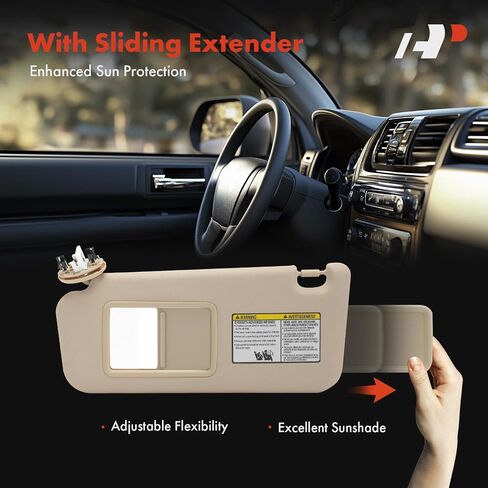 A-Premium Driver Left Side Sun Visor Compatible with Toyota Camry 2007 2008 2009 2010 2011 - with Vanity Mirror, Without Vanity Light, Beige Color - Replaces 74320-06780-E0, 7432006780E0 in Saudi Arabia
