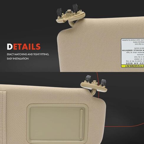 A-Premium Driver Left Side Sun Visor Compatible with Toyota Camry 2007 2008 2009 2010 2011 - with Vanity Mirror, Without Vanity Light, Beige Color - Replaces 74320-06780-E0, 7432006780E0 in Saudi Arabia
