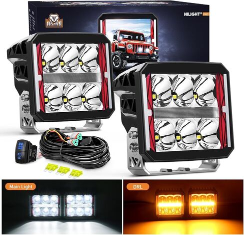 Nilight 4 Inch LED Pod Lights Heated Lens with DRL 60 W Square Super Spot w/ 16AWG Wiring Harness Kit Offroad Anti Freeze Function Work Light for Truck UTV ATV SUV Jeep in Saudi Arabia