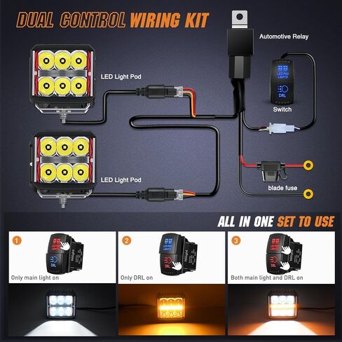 Nilight 4 Inch LED Pod Lights Heated Lens with DRL 60 W Square Super Spot w/ 16AWG Wiring Harness Kit Offroad Anti Freeze Function Work Light for Truck UTV ATV SUV Jeep in Saudi Arabia