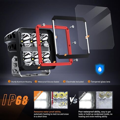 Nilight 4 Inch LED Pod Lights Heated Lens with DRL 60 W Square Super Spot w/ 16AWG Wiring Harness Kit Offroad Anti Freeze Function Work Light for Truck UTV ATV SUV Jeep in Saudi Arabia