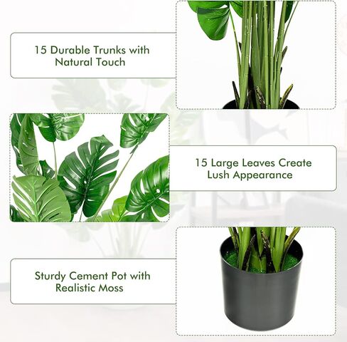 Goplus Artificial Monstera Deliciosa Plant, 5ft Tall Fake Tropical Palm Tree w/15 Pcs Different Turtle Leaves, Cement-Filled Plastic Pot, Faux Swiss Cheese Plant for Floor Home Office Decor in Saudi Arabia