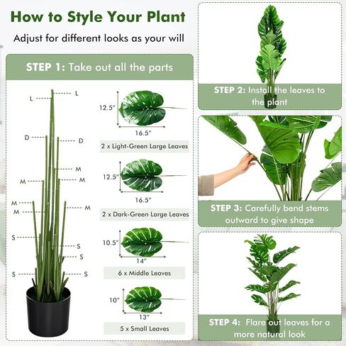 Goplus Artificial Monstera Deliciosa Plant, 5ft Tall Fake Tropical Palm Tree w/15 Pcs Different Turtle Leaves, Cement-Filled Plastic Pot, Faux Swiss Cheese Plant for Floor Home Office Decor in Saudi Arabia