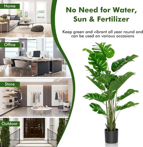 Goplus Artificial Monstera Deliciosa Plant, 5ft Tall Fake Tropical Palm Tree w/15 Pcs Different Turtle Leaves, Cement-Filled Plastic Pot, Faux Swiss Cheese Plant for Floor Home Office Decor in Saudi Arabia
