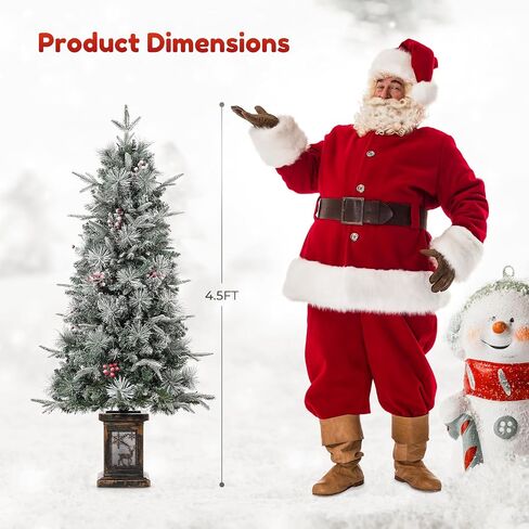 4.5ft Prelit Artificial Christmas Trees with 200 Warm Lights & 20 Clusters Red Berry, Artificial Potted Xmas Tree with 8 Lighting Modes, Snowflake Base, Holiday Decor, Set of 2 in Saudi Arabia