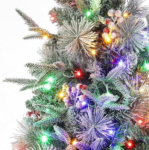 4.5ft Prelit Artificial Christmas Trees with 200 Warm Lights & 20 Clusters Red Berry, Artificial Potted Xmas Tree with 8 Lighting Modes, Snowflake Base, Holiday Decor, Set of 2 in Saudi Arabia