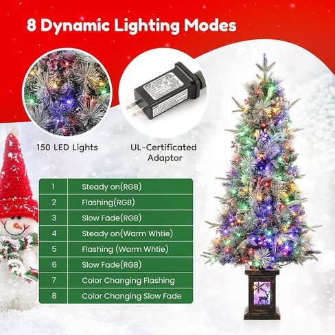 4.5ft Prelit Artificial Christmas Trees with 200 Warm Lights & 20 Clusters Red Berry, Artificial Potted Xmas Tree with 8 Lighting Modes, Snowflake Base, Holiday Decor, Set of 2 in Saudi Arabia