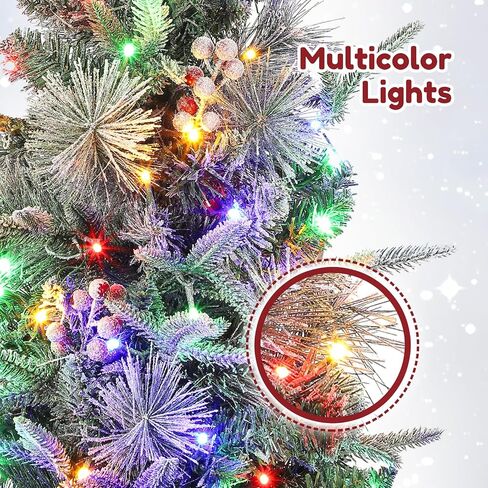 4.5ft Prelit Artificial Christmas Trees with 200 Warm Lights & 20 Clusters Red Berry, Artificial Potted Xmas Tree with 8 Lighting Modes, Snowflake Base, Holiday Decor, Set of 2 in Saudi Arabia