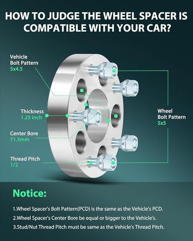 SCITOO 5x114.3 to 5x127 Wheel Spacers 5 Lug 4Pcs 1.25" Wheel Spacers Adapters 5x4.5 to 5x5 for Wrangler Wheel Adapters for Liberty Wheel Adapters for Comanche Wheel Adapters 1/2 Studs 71.5mm Bore in Saudi Arabia