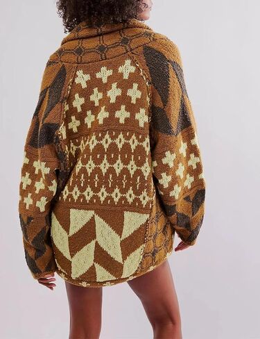 SKIKYAN Women Fall Sweater Cardigans Graphic Button Down Collar Knitwear Long Sleeve Oversized Y2K Print Coats in Kuwait