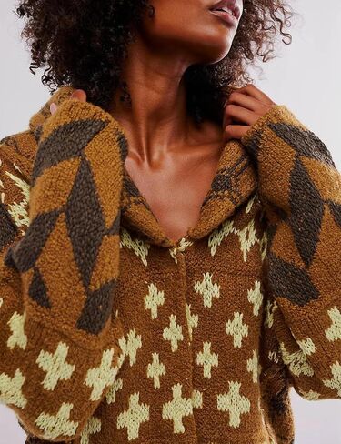SKIKYAN Women Fall Sweater Cardigans Graphic Button Down Collar Knitwear Long Sleeve Oversized Y2K Print Coats in Kuwait