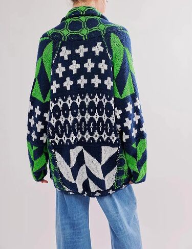 SKIKYAN Women Fall Sweater Cardigans Graphic Button Down Collar Knitwear Long Sleeve Oversized Y2K Print Coats in Kuwait