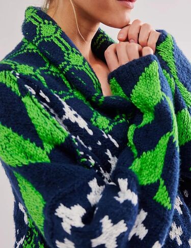 SKIKYAN Women Fall Sweater Cardigans Graphic Button Down Collar Knitwear Long Sleeve Oversized Y2K Print Coats in Kuwait