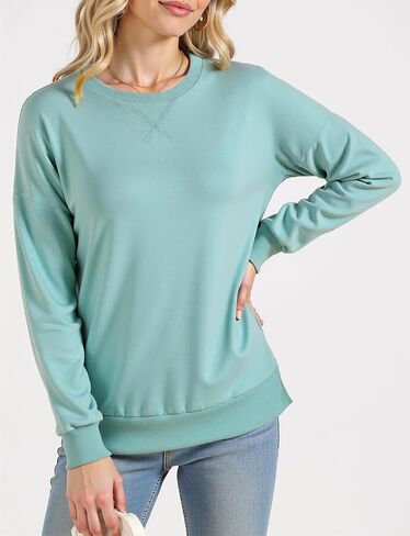 AURUZA Crewneck Sweatshirt for Women Long Sleeve Sweatshirt Drop slit sweatshirt in Saudi Arabia