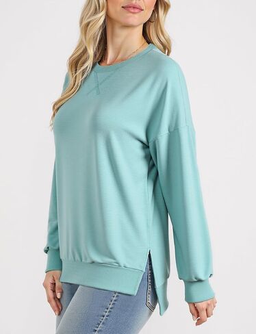 AURUZA Crewneck Sweatshirt for Women Long Sleeve Sweatshirt Drop slit sweatshirt in Saudi Arabia