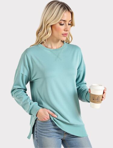 AURUZA Crewneck Sweatshirt for Women Long Sleeve Sweatshirt Drop slit sweatshirt in Saudi Arabia