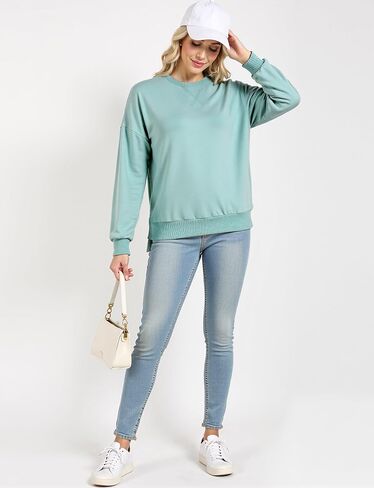 AURUZA Crewneck Sweatshirt for Women Long Sleeve Sweatshirt Drop slit sweatshirt in Saudi Arabia