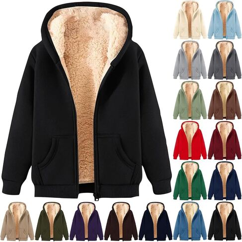 Fleece Jacket Women Zip Up Hoodie Sherpa Lined Jackets Casual Warm Oversized Sweatshirts Trendy Winter Coat Pockets in Saudi Arabia