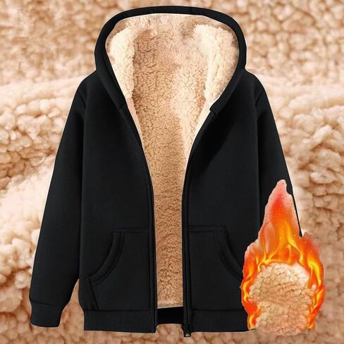 Fleece Jacket Women Zip Up Hoodie Sherpa Lined Jackets Casual Warm Oversized Sweatshirts Trendy Winter Coat Pockets in Saudi Arabia