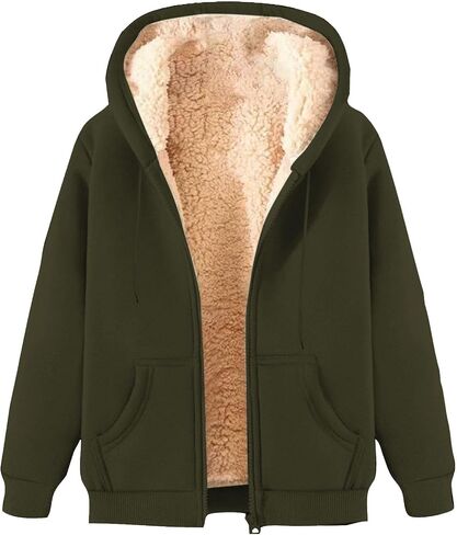 Fleece Jacket Women Zip Up Hoodie Sherpa Lined Jackets Casual Warm Oversized Sweatshirts Trendy Winter Coat Pockets in Saudi Arabia