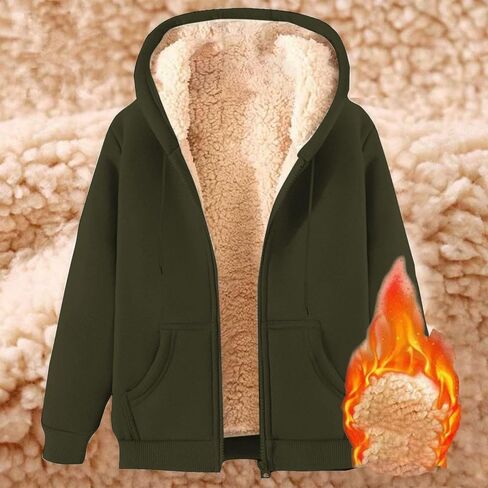 Fleece Jacket Women Zip Up Hoodie Sherpa Lined Jackets Casual Warm Oversized Sweatshirts Trendy Winter Coat Pockets in Saudi Arabia