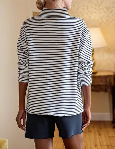 MISSACTIVER Womens V Neck Striped Sweatshirt Long Sleeve Collared Henley Shirts Fall Loose Fit Pullover Tops in Saudi Arabia