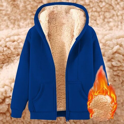 Fleece Jacket Women Zip Up Hoodie Sherpa Lined Jackets Casual Warm Oversized Sweatshirts Trendy Winter Coat Pockets in Saudi Arabia