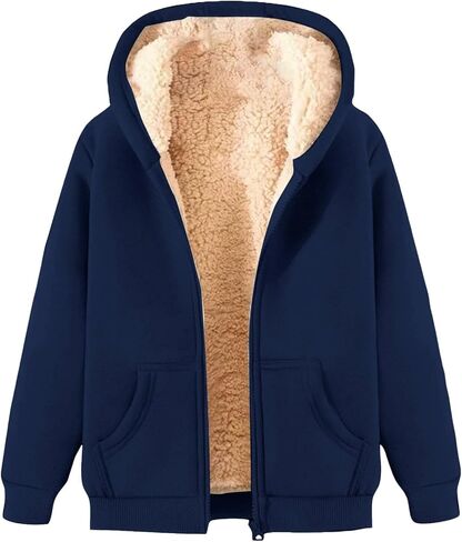 Fleece Jacket Women Zip Up Hoodie Sherpa Lined Jackets Casual Warm Oversized Sweatshirts Trendy Winter Coat Pockets in Saudi Arabia
