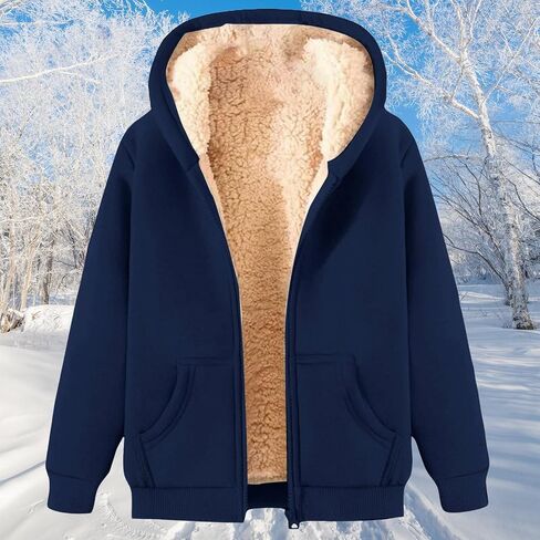 Fleece Jacket Women Zip Up Hoodie Sherpa Lined Jackets Casual Warm Oversized Sweatshirts Trendy Winter Coat Pockets in Saudi Arabia