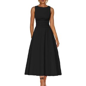 Kaximil Women's Boat Neck Sleeveless A Line Maxi Dress Ruffle Flowy Casual Long Dresses in Saudi Arabia