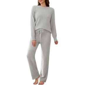 طقم بيجامة نسائي من الصوف الغامض مكون من قطعتين طقم صالة بأكمام طويلة ملابس شتوية محبوكة من Pj ملابس نوم in Kuwait