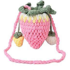 Handmade Knitted Purse Wool Woven Purse Strawberry Shaped Shoulder Bag for Women Crossbody Bag with Drawstring in Kuwait