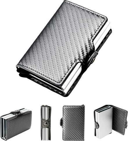 Leather Wallets for Men with Slim Pop Up Card Holder for 14-16 Cards，RFID Blocking Bifold Minimalist Smart Wallet，Credit Card Holder with Cash Slot gifts for men(Carbon black) in Saudi Arabia