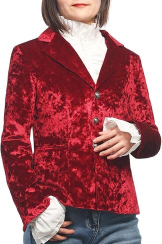 Women's Vintage Velvet Suit Jacket V-Neck Pocket Long Sleeves Dressy Coat Retro Casual Tops in Saudi Arabia