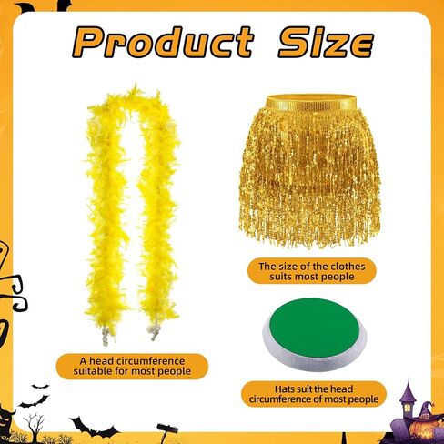 3 Pcs Halloween Yellow Bird Costume Accessories Include Hat, Yellow Feather Boa and Sequin Tassel Skirt for Halloween Cosplay Party in Saudi Arabia