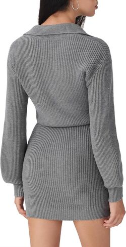 CIDER Womens Ribbed Knit Sweater Dress Long Sleeve V Neck Mini Cozy Dress Collared 2025 Fall Dresses in Saudi Arabia