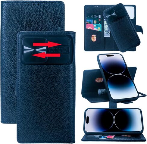 for iPhone 16 Pro Max Wallet Case - Magnetic Detachable with Card Slot & Camera Cover [Inner Case Compatible with MagSafe] Kickstand, RFID Blocking, Genuine Leather, Full Protection Flip Case (Black) in Saudi Arabia