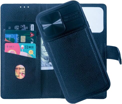 for iPhone 16 Pro Max Wallet Case - Magnetic Detachable with Card Slot & Camera Cover [Inner Case Compatible with MagSafe] Kickstand, RFID Blocking, Genuine Leather, Full Protection Flip Case (Black) in Saudi Arabia