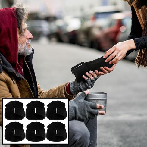Coume 12pcs Cross Winter Beanie Hats Christian Cuffed Skull Cap Skull Cap Warm Beanies for The Homeless Men and Women Church in Saudi Arabia