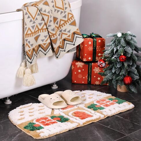 Christmas Gingerbread House Floor Rugs Christmas Bath Mat 23.6 x 15.7 Inch Fun Ginger Bread House Rug Winter Tufted Rug Non Slip Mat Cute Soft Absorbent Bathtub Rug Christmas Bath Decor in Saudi Arabia