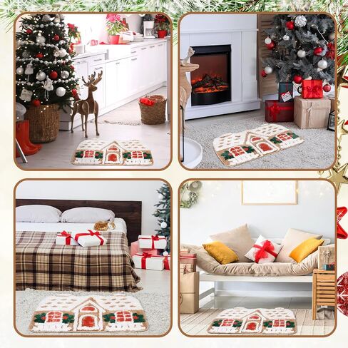 Christmas Gingerbread House Floor Rugs Christmas Bath Mat 23.6 x 15.7 Inch Fun Ginger Bread House Rug Winter Tufted Rug Non Slip Mat Cute Soft Absorbent Bathtub Rug Christmas Bath Decor in Saudi Arabia